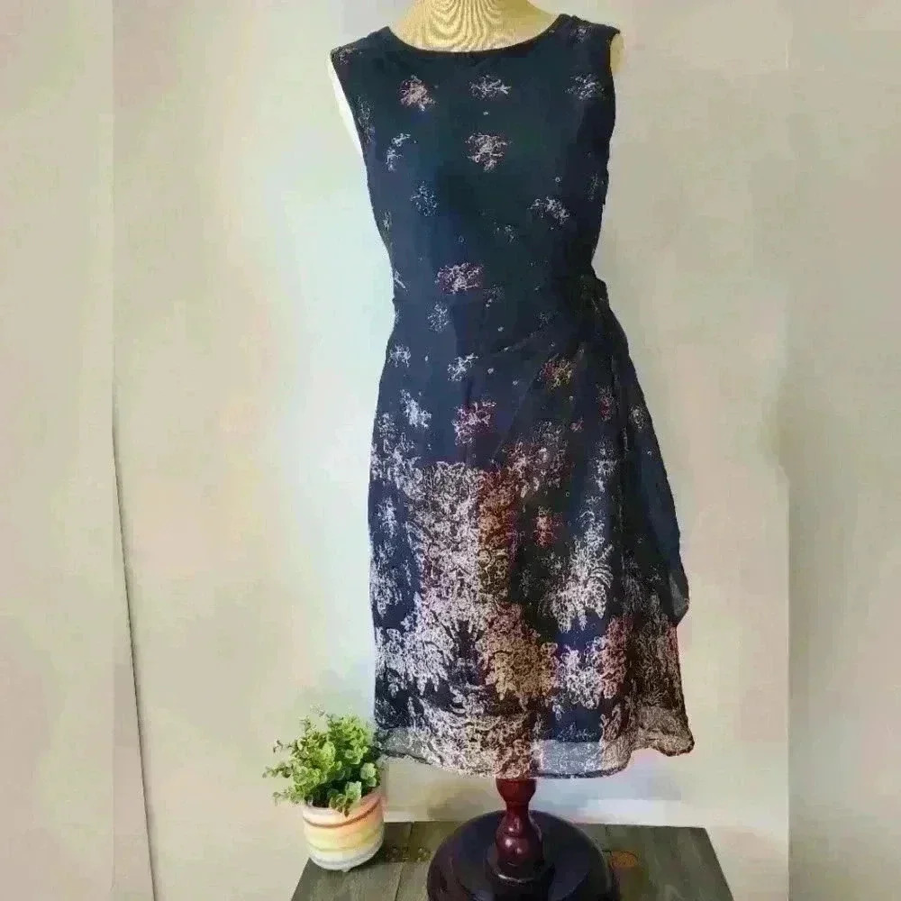 LAURA  ASHLEY OCCASION lightweight midi black and cream dress size 6